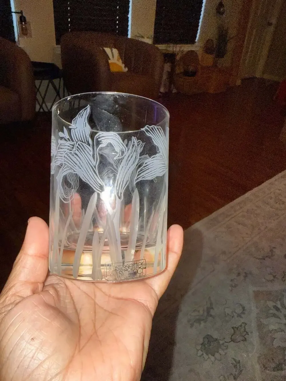 Vintage Tastesetter by Sigma Frosted Etched Lily Barware Glasses Set of 3